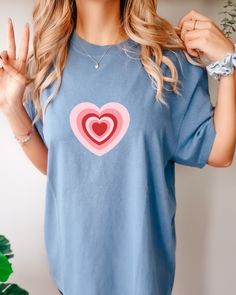 Comfort Colors Y2k Heart Shirt, Cute Hearts Shirt, Y2K Fashion Shirt, Groovy Heart Tee, Vintage Shirt, 2000s Style Shirt, Aesthetic Shirt  Hi all, welcome to the Comfy Tee Design, It's so nice to see you here. If you are looking for soft, comfy and high quality t-shirts, I have good news for you: You're at the right place!  My shirts are Comfort Colors brand, they have retro and vintage look, timeless style, authentic garments of incomparable softness, twill taped neck and shoulders, double need Trendy Heart Print T-shirt For Spring, Casual Short Sleeve Tops With Heart Graphic, Spring Graphic Tee With Heart Design, Casual Blue T-shirt With Heart Graphic, Trendy Relaxed Fit T-shirt With Heart Print, Cute Tops With Heart Graphic For Spring, Trendy Crew Neck Top With Heart Graphic, Spring Heart Print Crew Neck Tops, Trendy Heart-shaped T-shirt For Spring