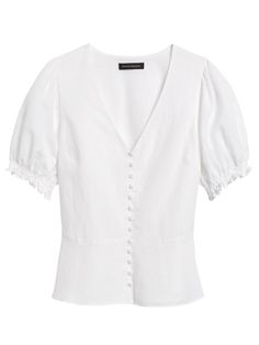 Linen-Cotton Peplum Top | Banana Republic Top Banana, Prairie Style, Fashion Wishlist, Peplum Hem, Puff Sleeve Top, White Pants, Short Sleeve Top, Cotton Shorts, Cap Sleeve