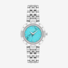 Armitron has innovated the styling on a classic ladies watch design. Standing out with a vivid fauz turquoise dial, surrounded by a vision of clear crystals. Making this a modern classic.Number of Batteries: 1Features: Water Resistant, Quick ShipBattery Type: Silver OxideJewelry Closure: Fold Over ClaspPower Source: Battery (included)Watch Movement: QuartzWater Resistance: 30mBand Color: Silver ToneDial Color: BlueMetal Color: Silver ToneCase Thickness: 9mmCase Width: 30mmWatch Band Length: 6 3/ Clear Crystals, Ladies Watch, Watch Movement, Summer Clothes, Fold Over, Watch Design, Clear Crystal, Modern Classic, Bracelet Watch