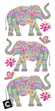 an elephant with flowers and butterflies on it