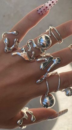 Runway Accessories 2023, Bling Aesthetic Outfit, Chrome Silver Aesthetic, Chrome Jewelry Aesthetic, Gripping Food With Force, Silver Jewels Aesthetic, Metalic Accesories, Metallic Cybercore, Edgy Ear Piercings Aesthetic