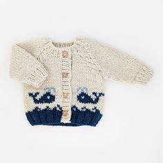 Whale Cardigan Sweater for Baby & Toddler - Sweaters Ben Ben, Knitted Baby Outfits, Blue Whales, Water Swimming, Baby Sweater Patterns, Knit Baby Sweaters, Baby Sweater Knitting Pattern, Raglan Sweater, Baby Bottoms