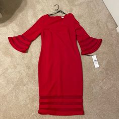 Never Worn Calvin Klein Red Midi Dress Size 6. Fitted Red Lined Midi Dress, Red Stretch Dress For Spring, Red Long Sleeve Lined Dress, Red Lined Midi Dress For Evening, Red Sheath Dress For Spring, Red Midi Dress For Spring Formal, Calvin Klein Spring Evening Midi Dress, Calvin Klein Lined Dresses For Party, Calvin Klein Lined Party Dress