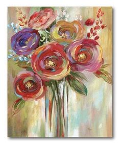 an oil painting of flowers in a vase