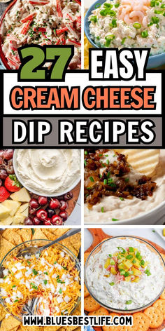 A collection of cream cheese dip recipes for parties. Cold Party Dips, Easy Cream Cheese Dip, Cream Cheese Dip Recipes, Hot Spinach Dip, Dinner Party Planning, Cream Cheese Recipes Dip, Host A Dinner Party