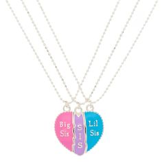 Claire's Sisters Pastel Heart Pendant Necklaces - 3 Pack Claires Accessories, Bff Keychain, Bitty Baby American Girl, Pastel Heart, Bff Necklace, Bff Jewelry, Big Lil, Owl Plush, Chantel Jeffries