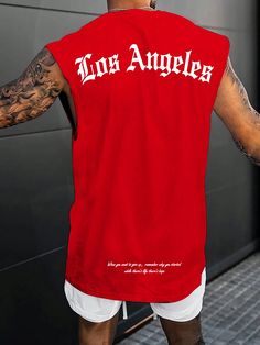 Men Summer Casual Tank Top With Slogan Print And Wide Shoulder Red Casual  Sleeveless Fabric Letter,Slogan  Slight Stretch  Men Clothing, size features are:Bust: ,Length: ,Sleeve Length: Men Summer Casual, Fabric Letters, Men Summer, Men Clothing, Mens Summer, Summer Casual, Mens Tank Tops, All Fashion, Length Sleeve