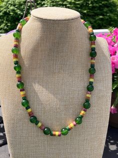 Peruvian Hand Painted Beaded Necklace / Tribal Jade Striped Beaded Necklace Hand Painted Beads, Awesome Crafts, Jade Beads, Tube Beads, Green Jade, Beaded Necklaces, Ceramic Beads, Last Minute Gifts, Creative Design