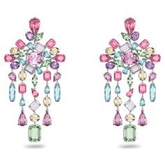 Gema clip earrings, Chandelier, Multicolored, Rhodium plated | Swarovski.com Crystal Chandelier Earrings, Fancy Jewellery Designs, Rock Girl, Earrings Chandelier, Bridal Jewelry Collection, Colored Stone, Fancy Jewellery, Colorful Earrings, Trendy Earrings