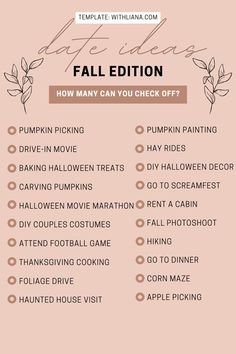 Cute Fall Dates Ideas, Autumn Dates Ideas, Cheap Couple Date Ideas, Fall Dates Ideas, Dating Ideas For New Couples, Spooky Date Ideas, Cute Fall Dates, Things For Couples To Do Together, Cheap Dates For Couples