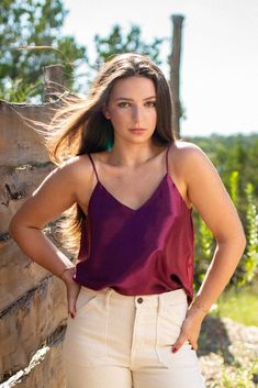 This stunningly reflective material is sure to turn some heads! Available in a metallic Maroon or a Dusty Blue, this sleeveless blouse features a v-neck cut on the front and back, spaghetti straps, and a flowing fit, perfect for flattering the waistline! 100% Polyester Credits: Kimberly Domangue Photography, LLC. ; "The Glamp" by Skybox Cabins Reflective Material, New Tops, Fall Collections, Dusty Blue, Sleeveless Blouse, Short Pants, Bottoms Pants, Denim Skirt, Spaghetti Strap