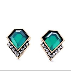 Brand New Bronzed Gold And Green Size .3" Tall, Art Deco Style Unusual Gifts For Women, Emerald Earrings Studs, Deco Earrings, Triangle Studs, Antique Wedding, Earrings Studs, Stone Studs, Art Deco Earrings, Emerald Earrings