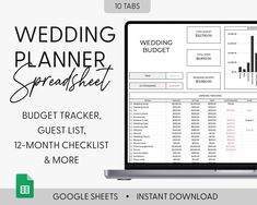 a wedding planner spreadsheet on a laptop