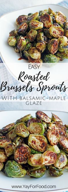 brussel sprouts with balsamic maple glaze on a white plate