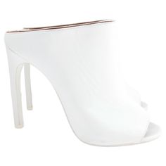 Minimalist cool Givenchy heeled mule sandals - worn once and come with dustbag of times. Made from bone white leather, they have horizontally cut tops, peep toes and stilettos heels. Size 36/UK3. Measure approx 9.25” heel to toe and heel 4”. Have few very light surface marks - nothing noticeable when worn Givenchy Heels, White Mules, Stilettos Heels, Heeled Mule, Elsa Schiaparelli, Heeled Mules Sandals, Phoebe Philo, Brian Atwood, Cut Top