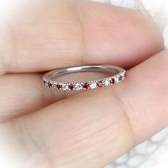 Garnet Diamond Ring/ 1.5mm Alternating Pave Full Eternity - Etsy Bosnia and Herzegovina Anniversary White Gold Ruby Ring With Halo, Anniversary Stackable Halo Rings In Cubic Zirconia, Red Round Eternity Band For Anniversary, White Band Ruby Ring Promise Ring, White Ruby Ring With Prong Setting For Wedding, White Ruby Ring For Promise, Round Cut, White Ruby Round Cut Promise Ring, Stackable Round Ruby Ring For Wedding, Halo Stackable Rings For Anniversary