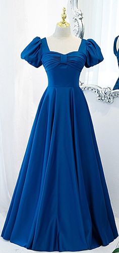 Square Neck Prom Dress, Prom Dress With Sleeves, Dress With Sleeves, Prom Dresses With Sleeves, Blue Satin, Lovely Dresses, Gorgeous Dresses, I Dress, Square Neck