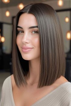 Hair Color For Short Straight Hair, Brown Hair Bob With Highlights, Long Bob Straight Hair Shoulder Length, Hair Lengths Short, Past Shoulder Length Hair, Very Long Bob, Shoulder Length Hairstyle, Long Bob Hairstyle, One Length Haircuts