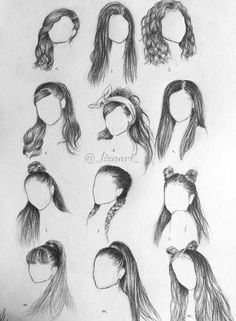 some drawings of different hairs and ponytails for girls with long hair, one in the middle