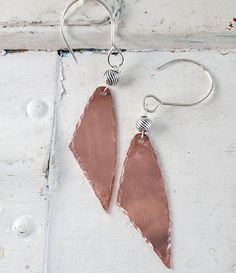 Mixed metal copper & silver canyon earrings Everyday Copper Dangle Earrings, Everyday Silver Copper Earrings, Single Copper Drop Earring, Jewelry Photoshoot Ideas, Copper Canyon, Dagger Earrings, Outfits Jewelry, Jewelry Photoshoot, Silver Earrings Handmade