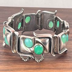 Antonio Pineda Taxco Mexico Sterling Silver Green Stone Modernist Bracelet Click the link to purchase💰⬇️ #brutalist #bracelet #modernist #jewelry #vintage #affiliate #ad Taxco Silver Jewelry Vintage, Taxco Silver Jewelry, Mexican Silver Jewelry, Mexican Jewelry, Modernist Jewelry, Green Stone, Jewelry Vintage, Anton, Moonstone