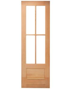 a wooden door on a white background with the glass paneling and sidelight visible