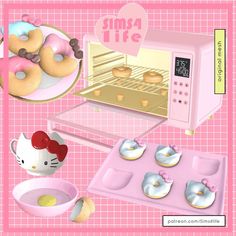 there are many items that can be found in the kitchen and on the table, including doughnuts