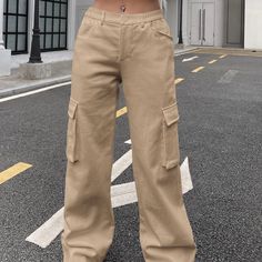 Shein, Xtra Small, Khaki, Stretchy, Brand New, Not Worn, 100% Cotton, Machine Wash Measurements: Us Size: 2 Waist: 27.6'' Hips: 37.4'' Length: 39.8'' Tan Cargo Pants Women, Cargo Women Pants, Cargo Cacky Pants, Shien Cargo Pants, Cargo Pants Kakhi, Baggy Pants Shein, Soft Cargo Pants, Begie Cargo Pants, Cargoes For Women