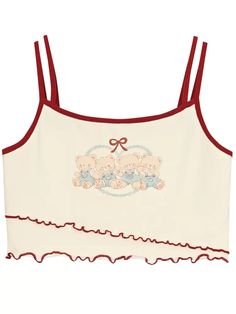 Litte Bear Doll Ribbed Camisole Cotton Tank Top With Adjustable Ruffled Straps, Cute Fitted Tank Camisole, Cotton Tank Crop Top, Casual Cotton Top With Ruffled Straps, Casual Cotton Tops With Ruffled Straps, White Cotton Tops With Ruffled Straps, Cute Sleeveless Top With Adjustable Straps, Fitted Sleeveless Cotton Camisole, Seamless Cotton Tank Crop Top