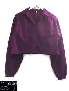 80s blouse striped purple cropped size m Trendy Cropped Purple Tops, Trendy Purple Cropped Top, Fitted Purple Crop Top For Fall, Chic Long Sleeve Purple Crop Top, Striped Long Sleeve Crop Top For Fall, Chic Purple Long Sleeve Crop Top, Purple Cropped Top For Spring, Vintage Purple Long Sleeve Tops, Purple Collared Top For Fall