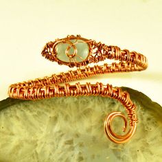 Communication Issues, Snake Bracelet, Copper Cuff, Aquamarine Crystal, Wire Weaving, Natural Aquamarine, Inner Peace, Good Luck, Aquamarine