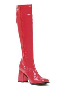 A bright red boot can add a striking detail to your ensemble. The red patent has a sleek and sexy look that makes our Red Patent Gogo Boot Adult a great choice. The Red Patent Gogo Boot Adult is about knee high with a 3 inch high heel. Halloween Costume Shoes, Red Knee High Boots, Decades Costumes, Easy Funny Halloween Costumes, Ellie Shoes, Gogo Boots, Usa Dresses, Dress Halloween Costume, Red Boots