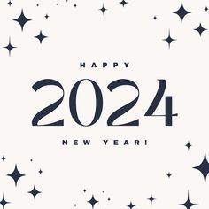 a happy new year card with stars and the words, happy new year 2021 written in black on a white background