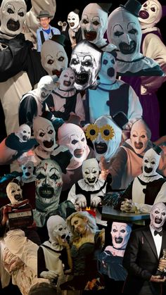 a collage of many different types of clowns with faces painted on each one