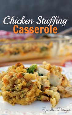 chicken stuffing casserole on a white plate