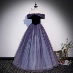 Puffy Long Dress, French Princess, Prom Dress A Line, Purple French, Purple Tulle, Purple Prom, Dress Display, Off Shoulder Fashion, Custom Size Dresses