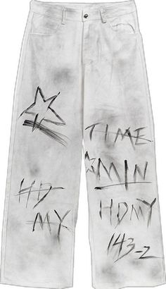 TALISHKO - Graffiti Letter White Jeans Trendy Letter Print Jeans For Streetwear, Trendy White Streetwear Pants, Trendy White Jeans For Streetwear, Trendy Cotton Jeans With Graffiti Print, White Graphic Print Pants For Streetwear, White Graphic Print Jeans For Streetwear, Trendy Graphic Print Relaxed Fit Pants, Hip Hop Cotton Bottoms With Graffiti Print, Casual Graffiti Print Streetwear Pants