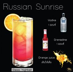 russian sunrise cocktail recipe with orange juice, vodka and lemonade in glass on black background