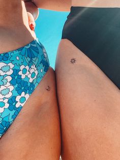 Sun, moon,tattoo,swimsuits, hip Dainty Tattoos For Friends, Pair Tattoos, Partner Tattoos, Maching Tattoos, Twin Tattoos, Matching Friend Tattoos, Cute Matching Tattoos, Small Matching Tattoos