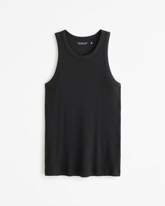 Men's Essential Ribbed High-Neck Tank | Men's Tops | Abercrombie.com Black Sleeveless Tank Top With Ribbing, Casual Crew Neck Tank Top With Ribbing, Casual Crew Neck Ribbed Tank Top, Crew Neck Tank Top For Layering With Ribbed Neckline, Ribbed Crew Neck Tank Top For Layering, Everyday Crew Neck Tank Top With Ribbed Neckline, Ribbed Crew Neck Tank Top For Everyday, Ribbed Crew Neck Tank Top, Black Ribbed Tank Top