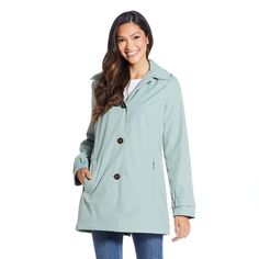 A water-resistant shell makes this women's Weathercast rain jacket a springtime staple.Finding the perfect fit and size for women's clothing requires basic measurements of your chest, waist, hips and inseam. Use this guide to learn more about sizing and everything Kohl's has to offer in women's fashion. Water-resistant shell Striped lining under collar Removable hood Button closure Long sleeves with button-tab cuffs 2 zippered pocketsFIT & SIZING Designed to hit above the knees A-line cut Lightw Weatherproof Raincoat For Rainy Season, Spring Waterproof Outerwear, Casual Raincoat For Work During Rainy Season, Spring Casual Raincoat For Work, Spring Casual Workwear Raincoat, Casual Spring Workwear Raincoat, Weatherproof Spring Outerwear For Work, Spring Waterproof Outerwear For Rainy Weather, Spring Weatherproof Outerwear For Work