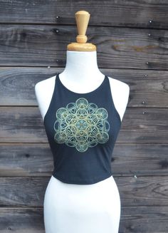 Screen Printed Clothing, Mandala Chakra, Sacred Geometry Clothing, Chakra Mandala, Fitted Crop Top, Festival Crop Tops, Metatron's Cube, Yoga Crop Tops, Sri Yantra