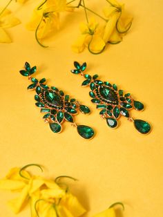 Type Earrings Subtype Earrings Colour Green Metal Alloy Stonetype Artificial stones Closure Push-Back Plating Gold-Plated Look Classy, Earring Designs, Green Metal, Artificial Stone, Earrings Drop, Green Earrings, Stone Design, Gold Polish, Drop Earring