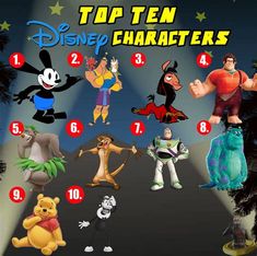 the top ten characters from disney's animated movie, which are featured in this poster