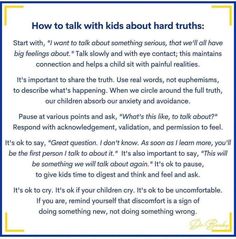 a poem written in blue and yellow with the words how to talk kids about hard truths