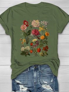 Cut Tees, Dark Olive Green, Over Size, Flowers Print, Mod Fashion, Vintage Garden, My Size, Garden Flowers, Flower Prints