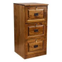 a wooden file cabinet with two drawers