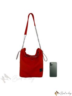 Bird in Bag - Solid Colored Casual Open Lid Top Single Lid Crossbody Bag Suitable for Young Womens Daily Use, Long Fabric Drawstring Bucket Red Bag With Long Strap For Daily Use, Bird In Bag, Orange Color, Bucket Bag, Crossbody Bag, Orange, Fabric, Color