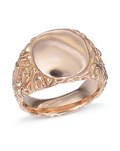 RSIGN00364-1 Formal Engraved Ring With Polished Finish And Thick Band, Formal Thick Band Engraved Ring With Polished Finish, Carved Signet Ring In 14k Gold For Formal Occasions, Carved 14k Gold Signet Ring For Formal Occasions, Formal Carved Signet Ring In 14k Gold, Elegant Rose Gold Signet Ring With Polished Finish, Elegant Intaglio Signet Ring, Luxury Rose Gold Dome Ring With Polished Finish, Elegant Round Signet Ring With Intaglio