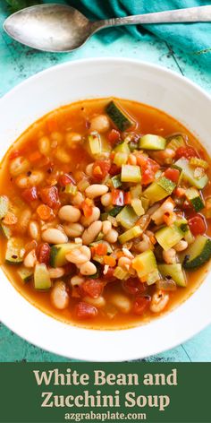 white bean and zucchini soup in a bowl